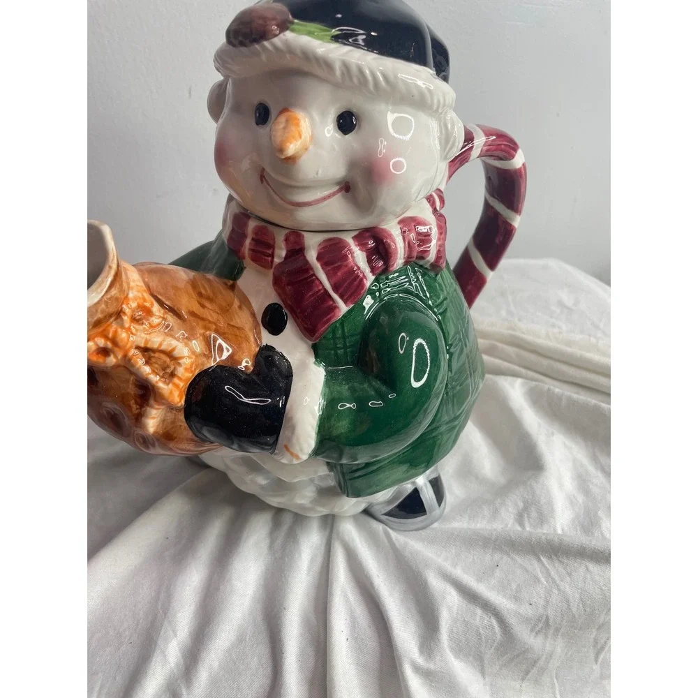 Ceramic Snowman Teapot Candy Dish Christmas Holiday Kitchen Decor